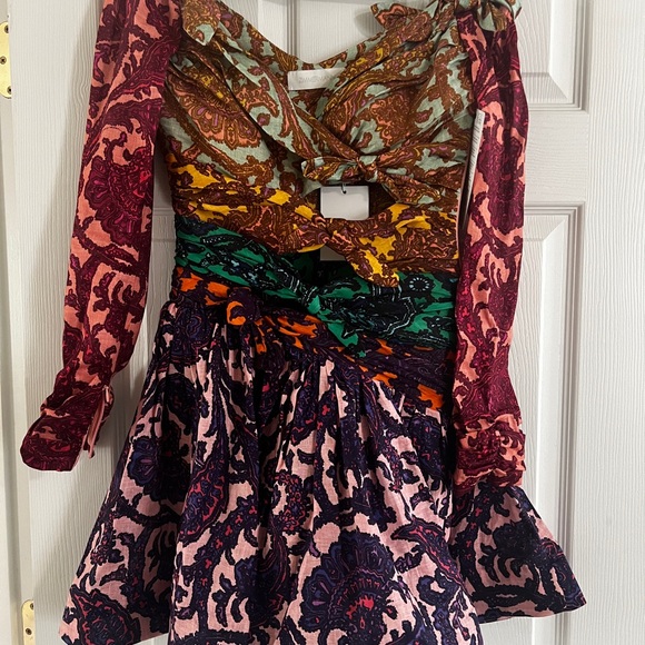 NWT Zimmermann Cold-shoulder knotted paisley-print linen mini dress - Picture 3 of 7